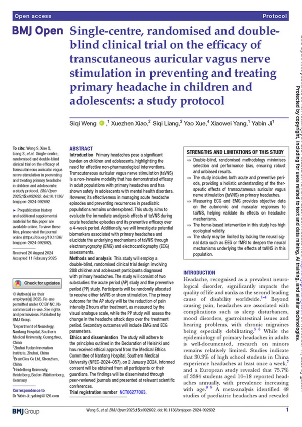 TaVNS in preventing and treating primary headache in children and adolescents.