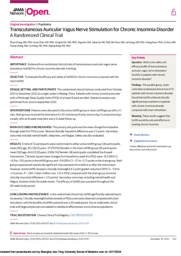 TaVNS for chronic insomnia discorder.